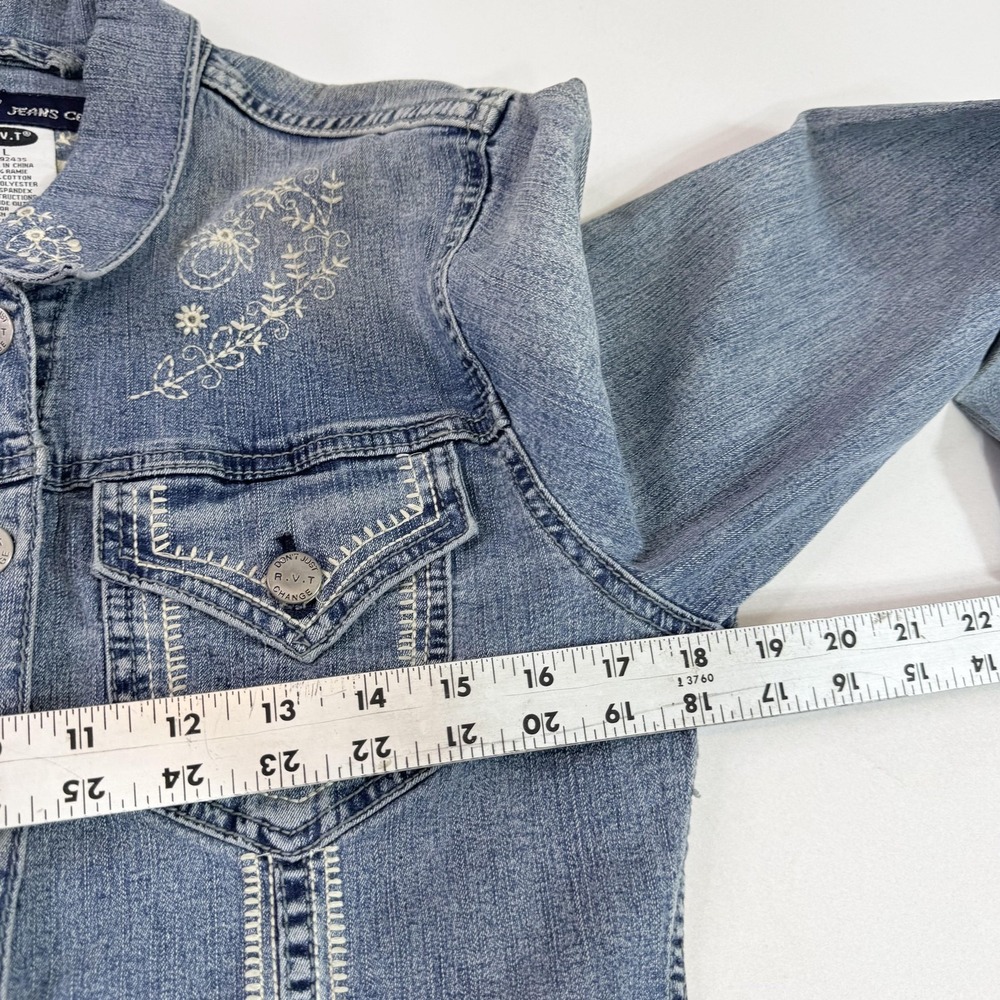 R.V.T Jeans Co Jacket Womens Large Blue Denim Embroidered Western Boho Y2k - Picture 5 of 7